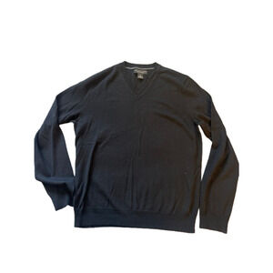 The Men's Store Bloomingdale's Black Merino Wool V-Neck Long Sleeve Sweater Sz M